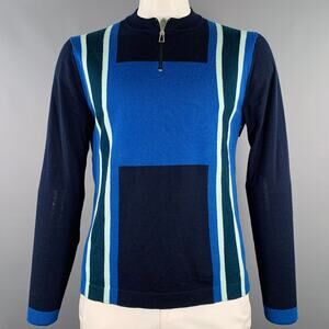 PS by PAUL SMITH Size L Blue Navy Color Block Merino Wool Half Zip Pullover
